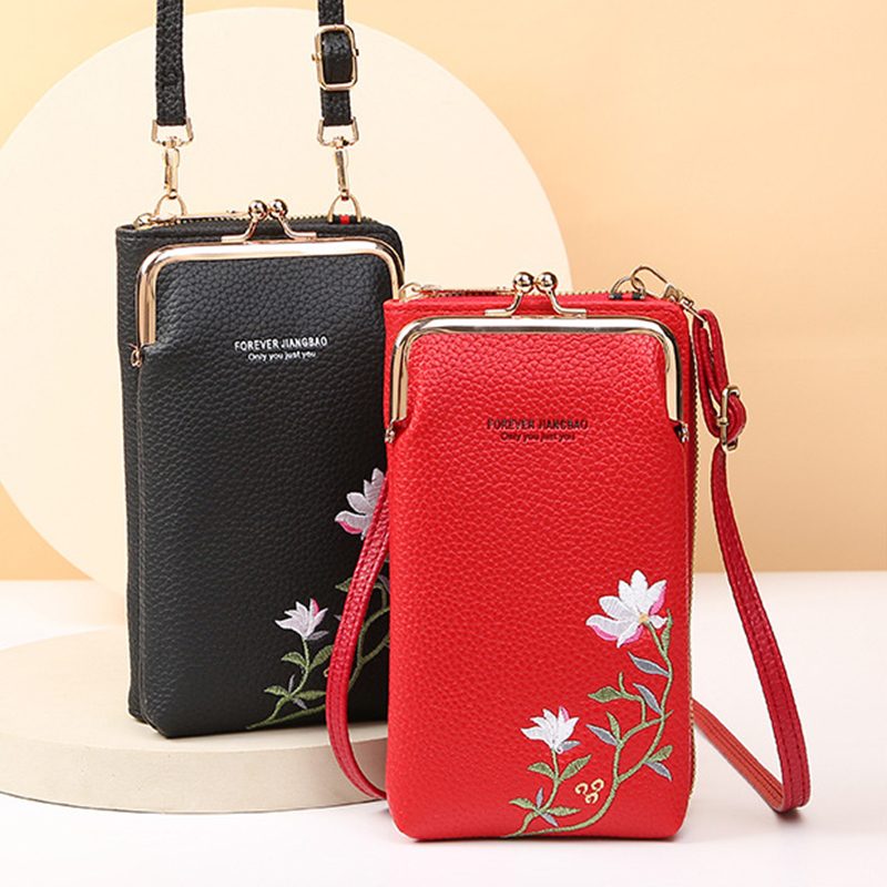 Flower Embroidery Phone Bag With Lock Buckle Outdoor Long Wallet Fashion Shoulder And Crossbody Bags – view 14