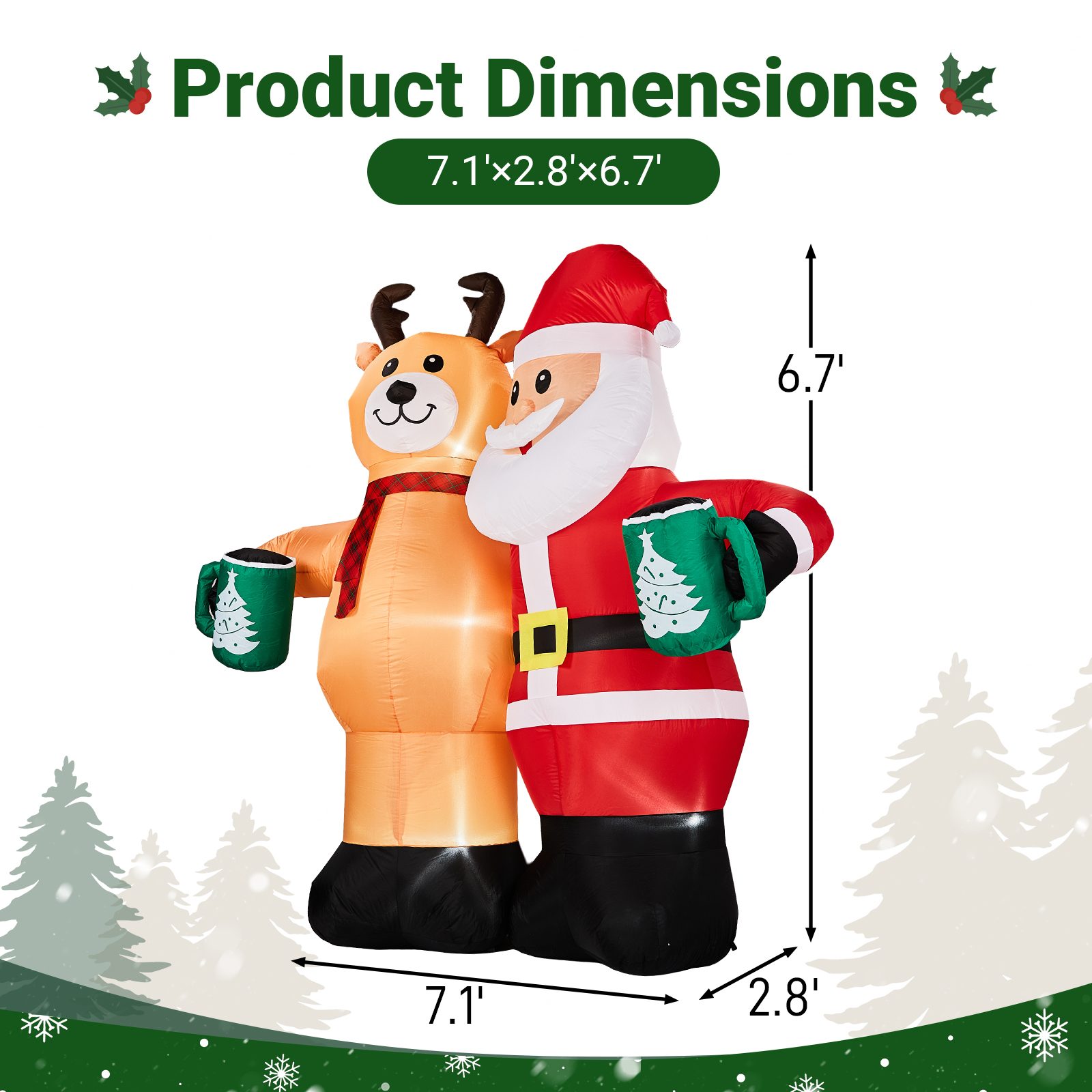 Santa Claus Hugging Reindeer Inflatable, 6.8 Ft, 190D Polyester Christmas Yard Decor With 6 LED Lights, US Plug 12V 18W – view 9