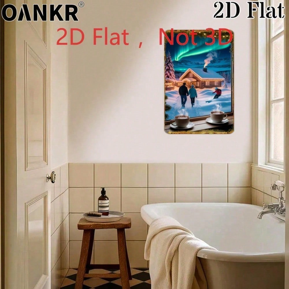 Winter Northern Lights Snow Cabin Couple Skiing Tin Sign, Tin Sign, 2D Flat Art 20x30cm – view 6