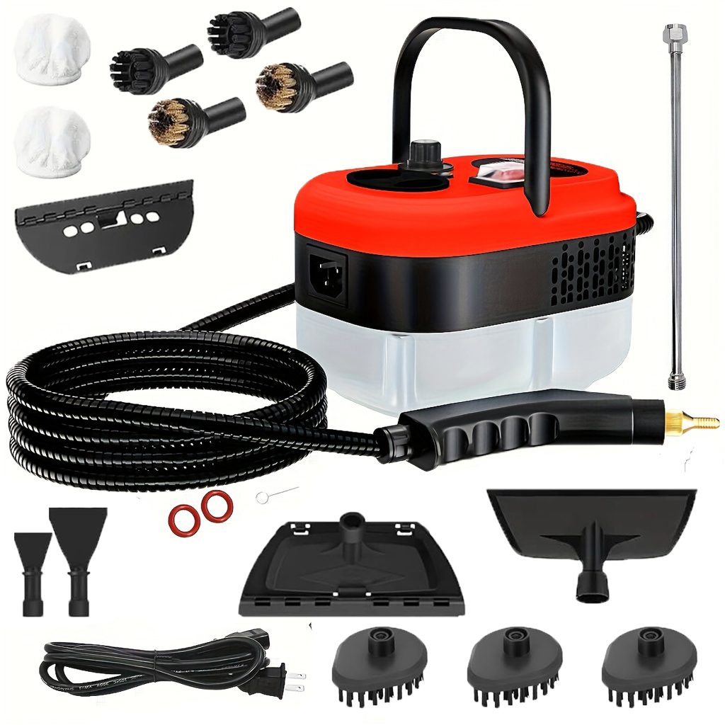 Handheld Steam Cleaner, Steamer For Cleaning, 2500W Pressurized Steam Cleaner With 1.2L Water Tank And 12 Attachments, Portable Steamer Cleaner For Home Car Kitchen Bathroom Furniture Tile Grout – Red