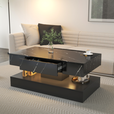 6.93IN High LED Coffee Table,Modern Coffee Table For Living Room,Living Room Tables,Large Living Room Furniture,LED Lights – Black