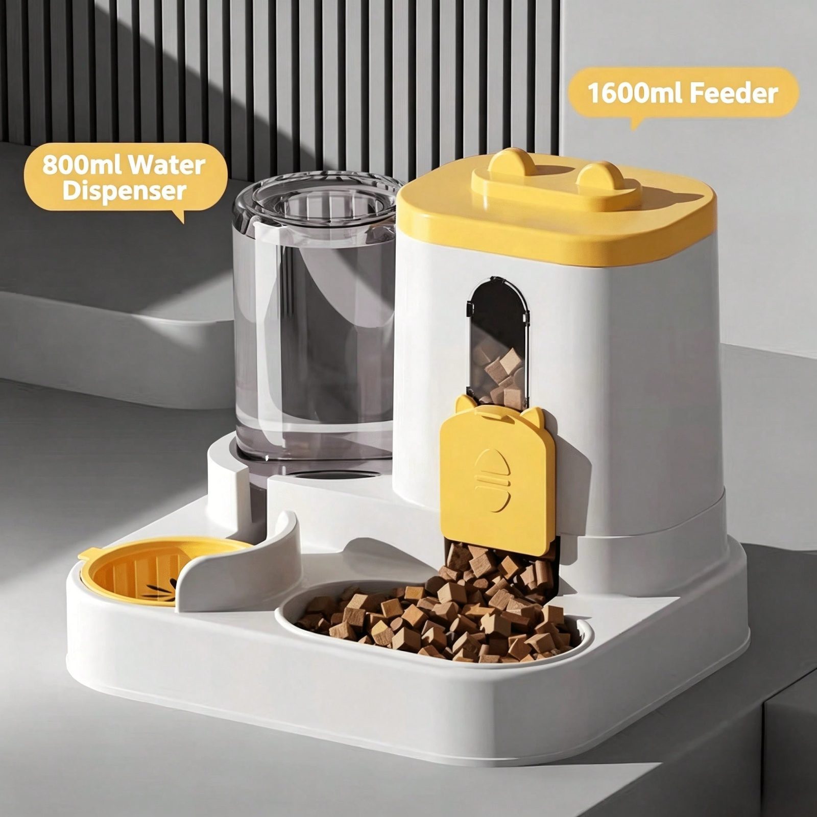 4 Colors Gravity Pet Feeder Water Dispenser Cute Cat Shaped Automatic Food Water Bowl Large Capacity Detachable Stable Anti Slip Base Feeding Supplies For Cats Puppies Small Animals Home Indoor Use – S FAD YELLOW