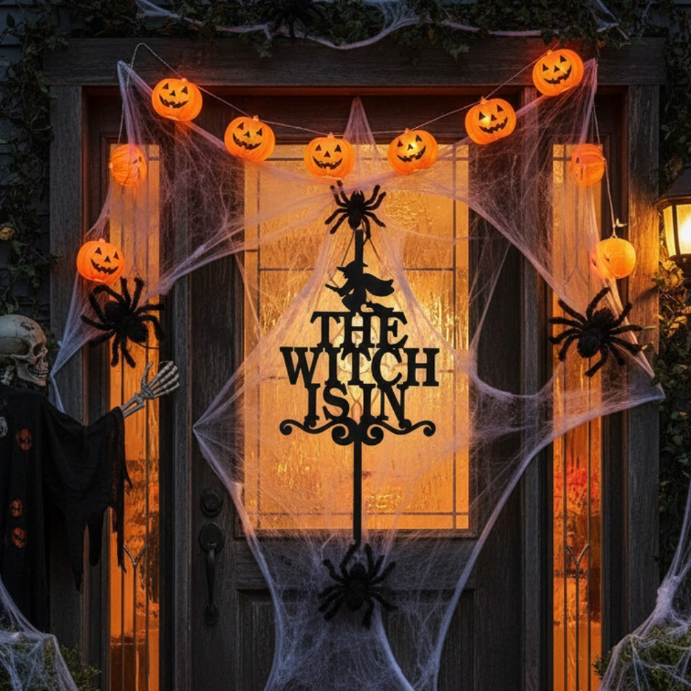 The Witch Is In Wreath Hanger, Metal Hook Gothic Spooky Decor for, Front Door Halloween Christmas Thanksgiving Rustic Black, Iron Wreath Holder Gift, for Witchy Home – view 4