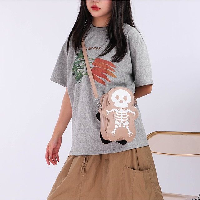 Halloween Skull Shoulder Bag Y2K Fashion Funny Cute Messenger Crossbody Bags Women Small Phone Bag – Khaki
