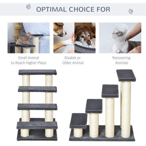 PawHut Cat Tree With 4 Steps For High Beds Couch, Cute Stair Shaped Cat Tree For Indoor Cats Or Dogs W Sisal Scratching Post, Climbing, Playing, Gray – view 9