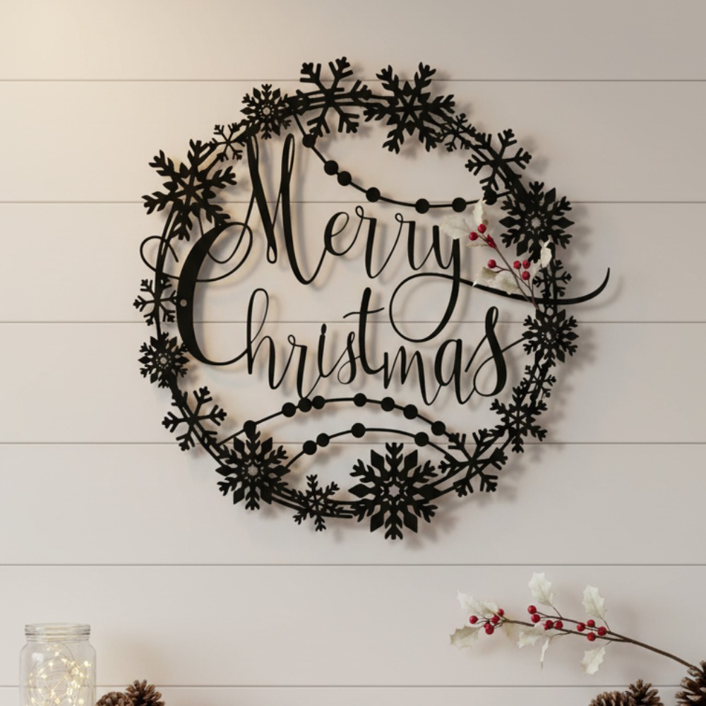 Elegant Merry Christmas Metal Wall Sign, Rustproof Festive Hanging Holiday Plaque Rustic, Xmas Indoor Outdoor, Decor for Door Fireplace, Lovely Gift for – view 2