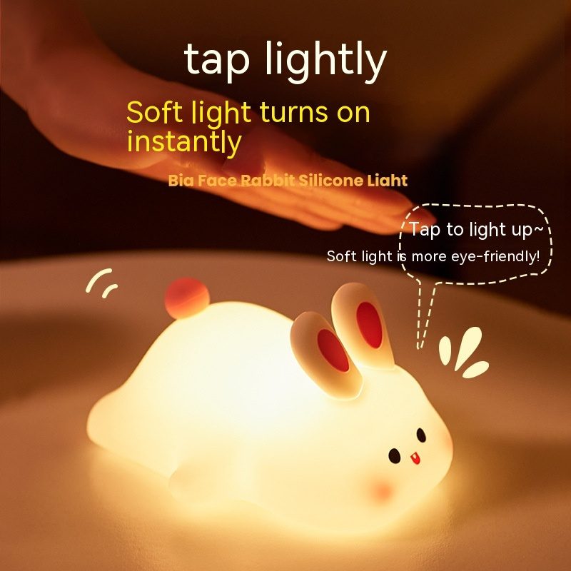 Cute LED Night Light Touch Sensor Cartoon Kid's Nightlights Big Face Rabbit Silicone Night Light Christmas Gift Bedside Lamp Home Decor – view 8