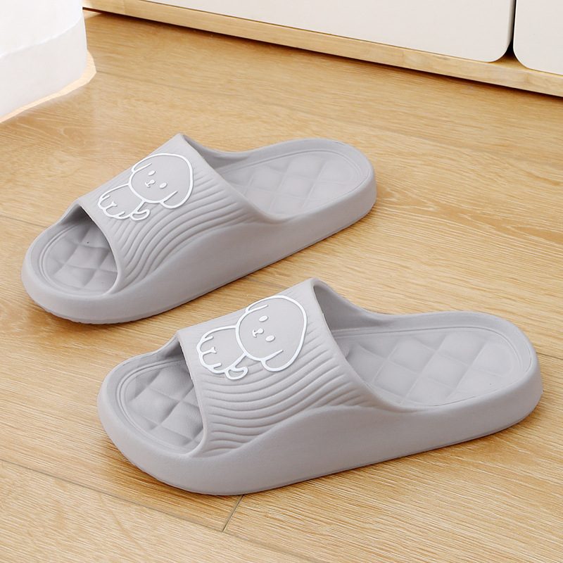 Cute Cartoon Dog Slippers Summer Solid Color Non-slip Rhombus Bathroom Slipper Indoor House Shoes For Men Women Couples – Grey