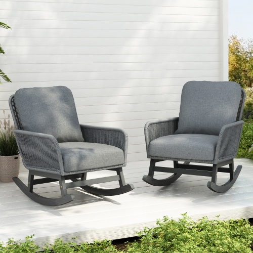 Contemporary Minimalist Ivory Wicker Rocking Chair With Soft Polyester Cushions And Durable Wooden Frame, Perfect For Indoor And Outdoor Spaces Like Patio, Balcony, Or Living Room – view 6