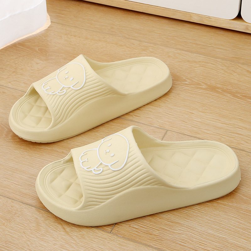 Cute Cartoon Dog Slippers Summer Solid Color Non-slip Rhombus Bathroom Slipper Indoor House Shoes For Men Women Couples – Apricot