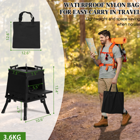 Wrought Iron Panel 27x27x34cm Black Detachable Piece Portable Camping Stove – view 8