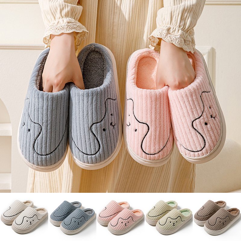 Striped Cat Slippers Indoor Couple Non-slip Floor Bedroom Slipper Winter Warm Plush House Shoes Women Men – view 13
