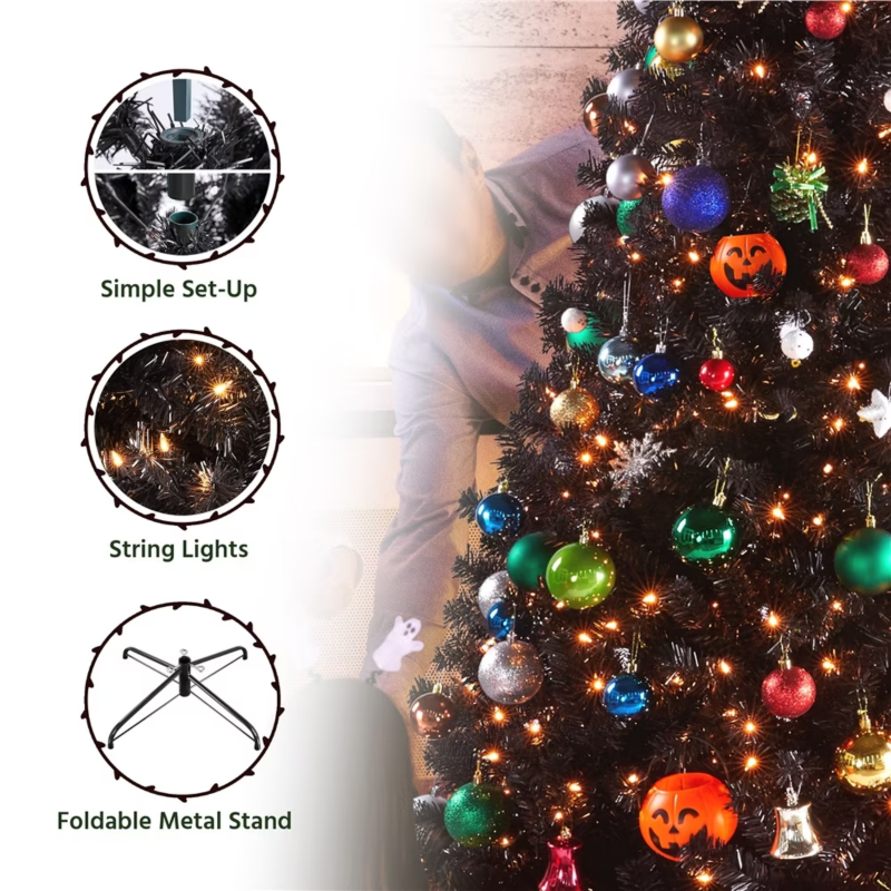 4.5 FT Pre Lit Fir Christmas Tree With Incandescent Warm Lights, Black – view 5