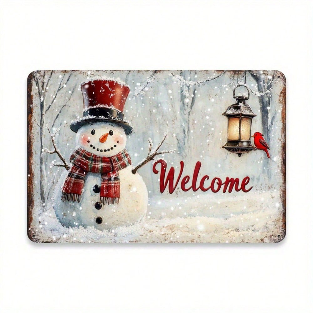 1pc Rustic Snowman And Bird Christmas Welcome Sign, Welcome Sign, Iron Outdoor Decor 12x8 – view 5