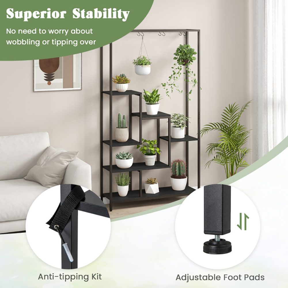 6-Tier Tall Plant Stand 71 Inch Metal Indoor Plant Shelf With 10 Hanging Hooks – view 5