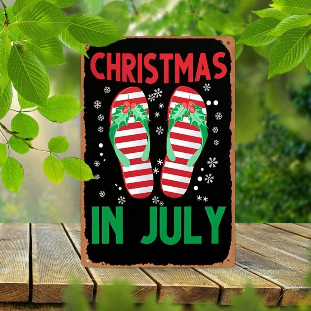 Vintage Aluminum Christmas In July Sign 8x12, Sign 8x12, Waterproof Metal Wall Decor – 49905972