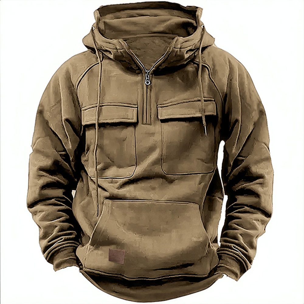 Men's Zip-up Hoodies Sweatshirt With Drawstring And Pocket Design Fashion Casual Sports Sweatshirt – Brown