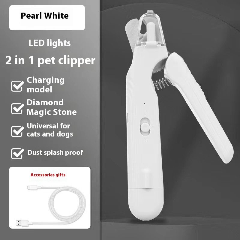 2 In 1 Pet Nail Clippers With Led Light Dog Cat Special Blood Line Scissors Multifunction Animals Paw Nail Trimmer Pet Supplies – White
