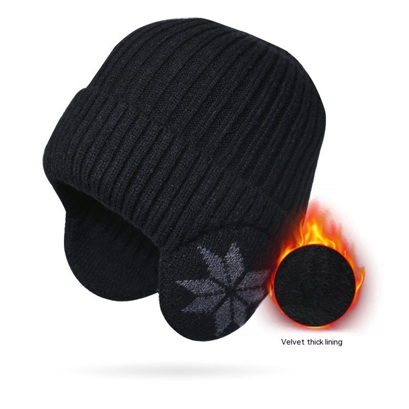 Thermal Knitting Woolen Cap Men's Fleece-lined Thickened Winter Trending Products – Black