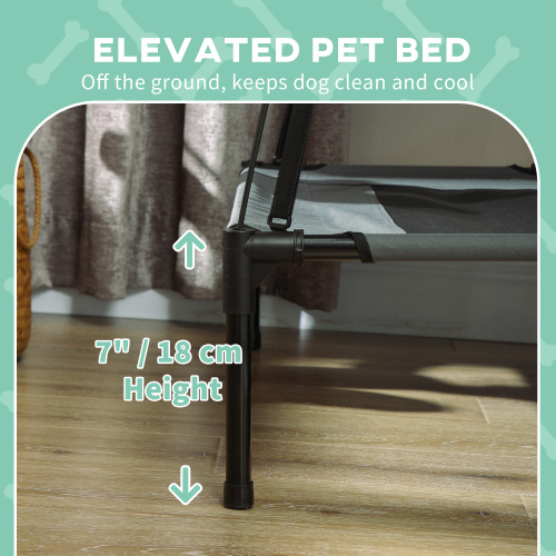 PawHut Elevated Portable Dog Cot Pet Bed With UV Protection Canopy Shade, 24 Inch, Gray – view 4