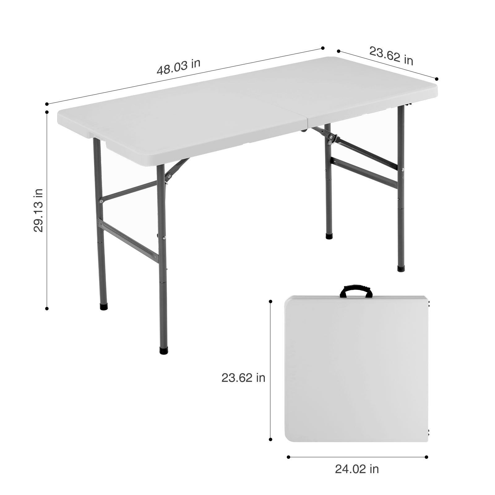 Folding Table Outdoor Indoor Heavy Duty Portable Table With Carrying Handle For Camping Picnic Party – White small