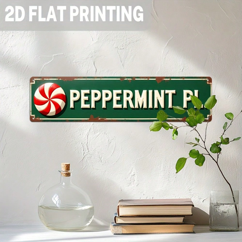 Vintage Peppermint Candy Cane Metal Sign 1pc, Sign 1pc, Rustic Christmas Wall Decor – view 3