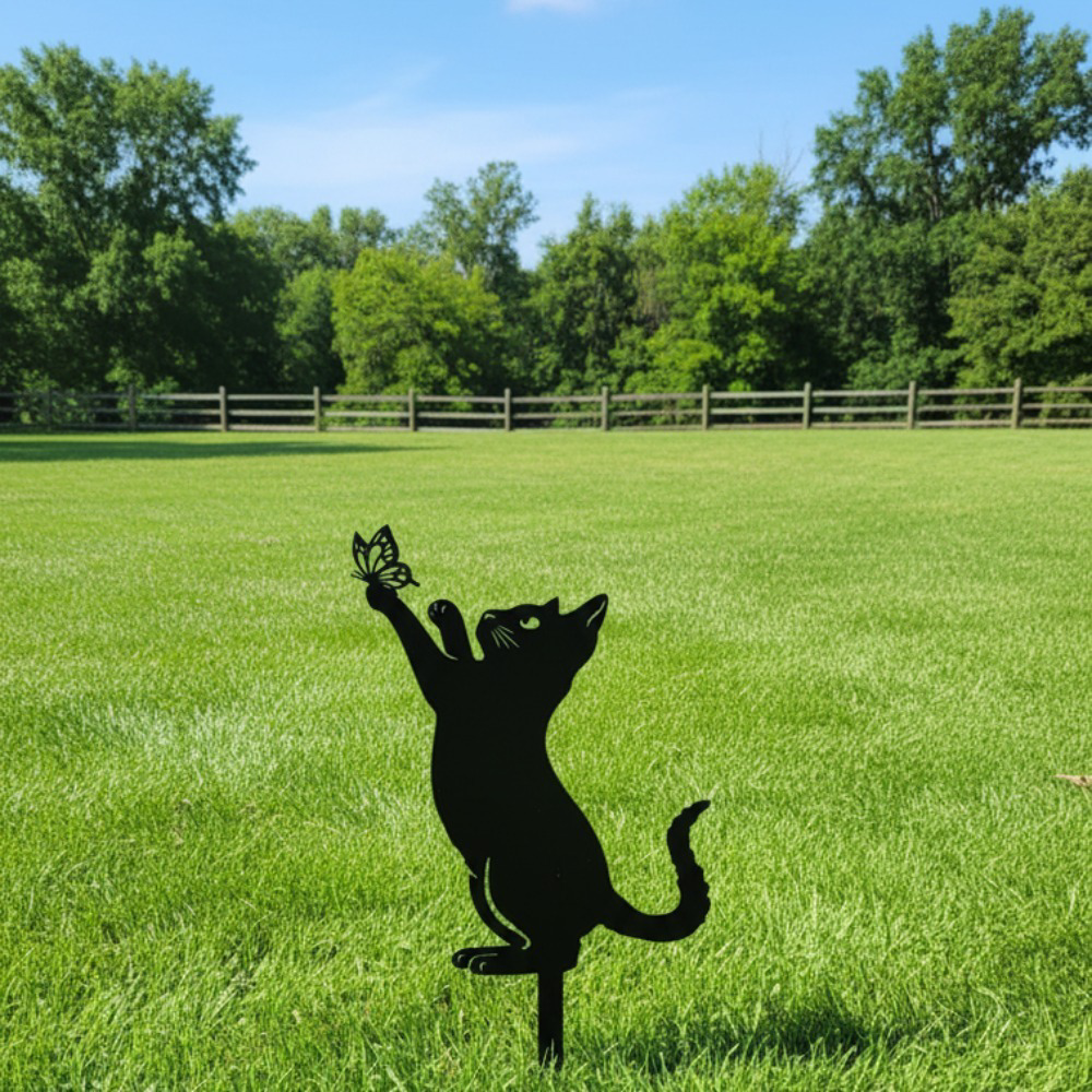 Black Metal Cat Silhouette Outdoor Garden, Statue Rustproof Weather Resistant Sculpture For, Patio Lawn Yard Stylish Gothic Home Accent Gift For, Women Mom Cat Lovers, Halloween Christmas House – view 5