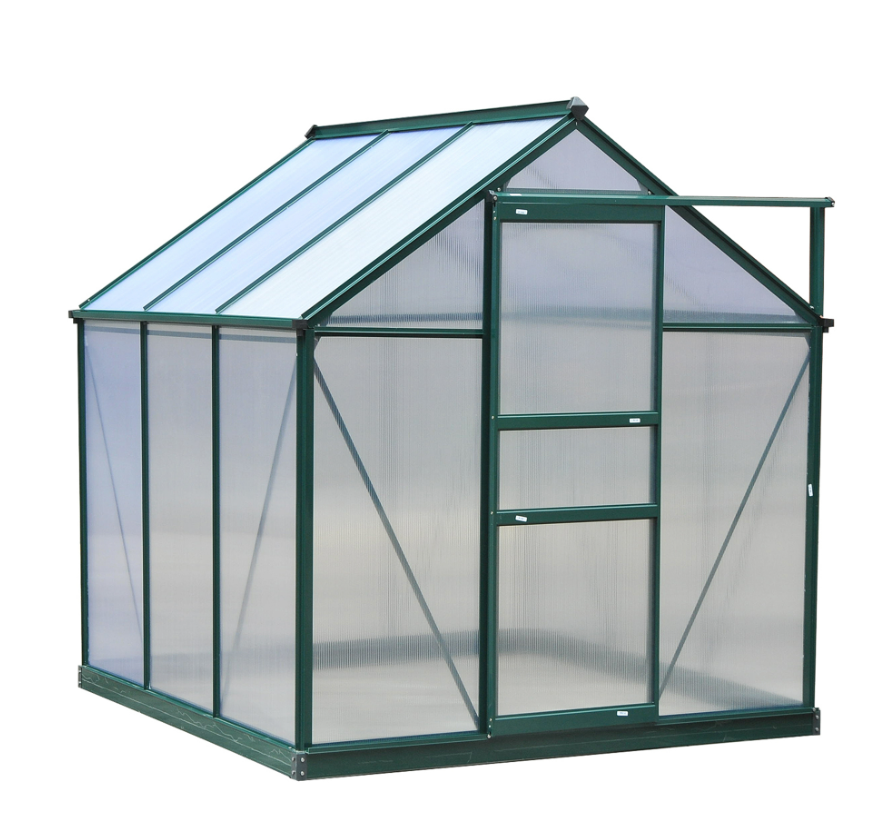 Walk In Greenhouse 6 X 6 X 7 Aluminum Polycarbonate Portable Garden Greenhouse With Rooftop Vent UV-Resistant Walls Dark Green – Green