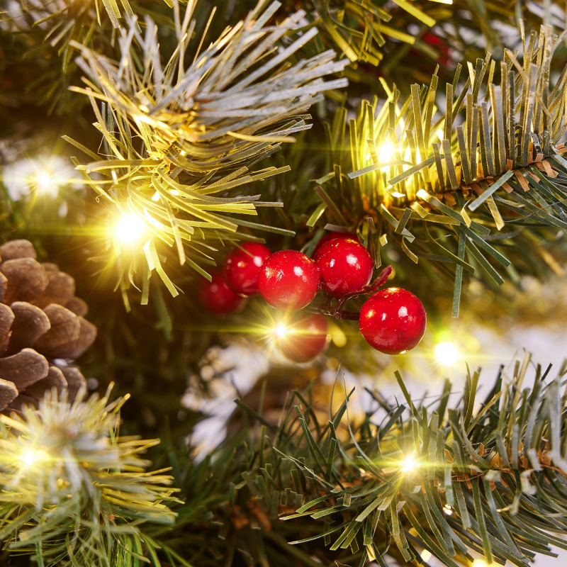 Set Of 2 3 FT Frosted Tabletop Christmas Trees With Warm White LED Lights, Pinecones & Berries, Green – view 4