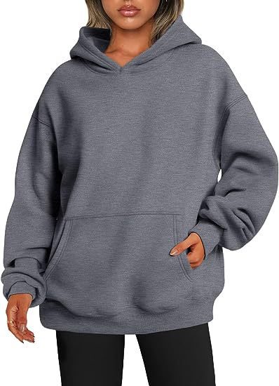 Women's Hoodies With Pockets Fashion Solid Sweatshirt Oversized Hooded Sweater Womens Clothing – Dark Gray