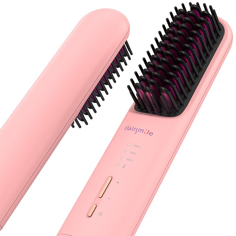 Portable USB Rechargeable Cordless Men Beard Hair Straightener Brush Mini Wireless 2 In 1 Woman Hair Straightener Comb – Pink