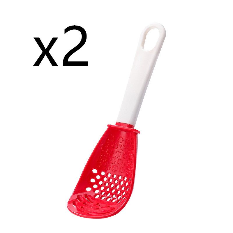 Multifunctional Slotted Spoon Grinding Cooking Spoon Mashed Auxiliary Food Ginger Garlic Spoon Press Potatoe Stir-frying Spatula Kitchen Gadget – Red 2pcs