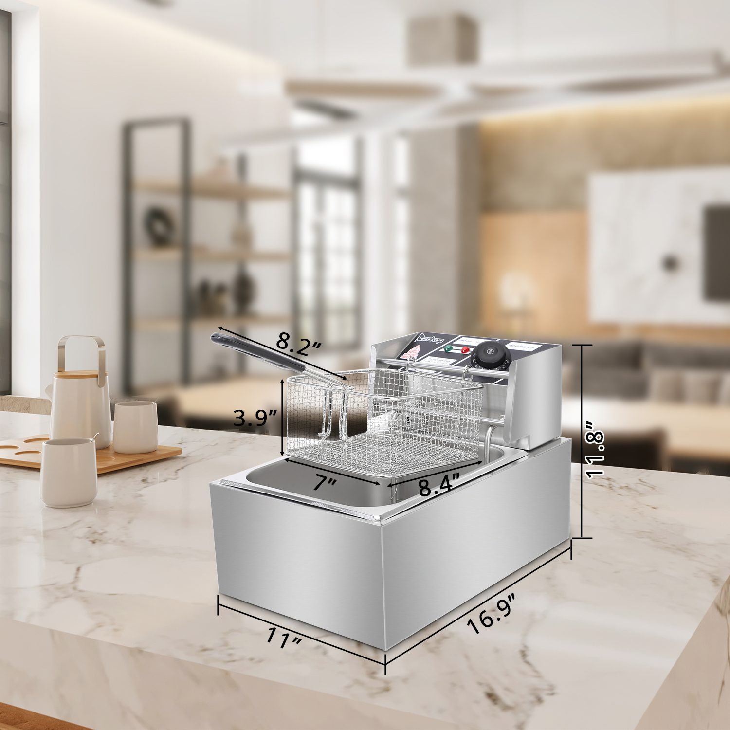 Electric Fryer Silver Stainless Steel Single Cylinder – view 2