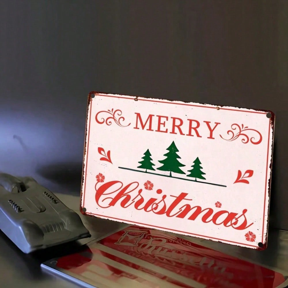 Retro Christmas Tree Tin Sign, Metal Wall Decor Pink 8x12 Gift – view 7