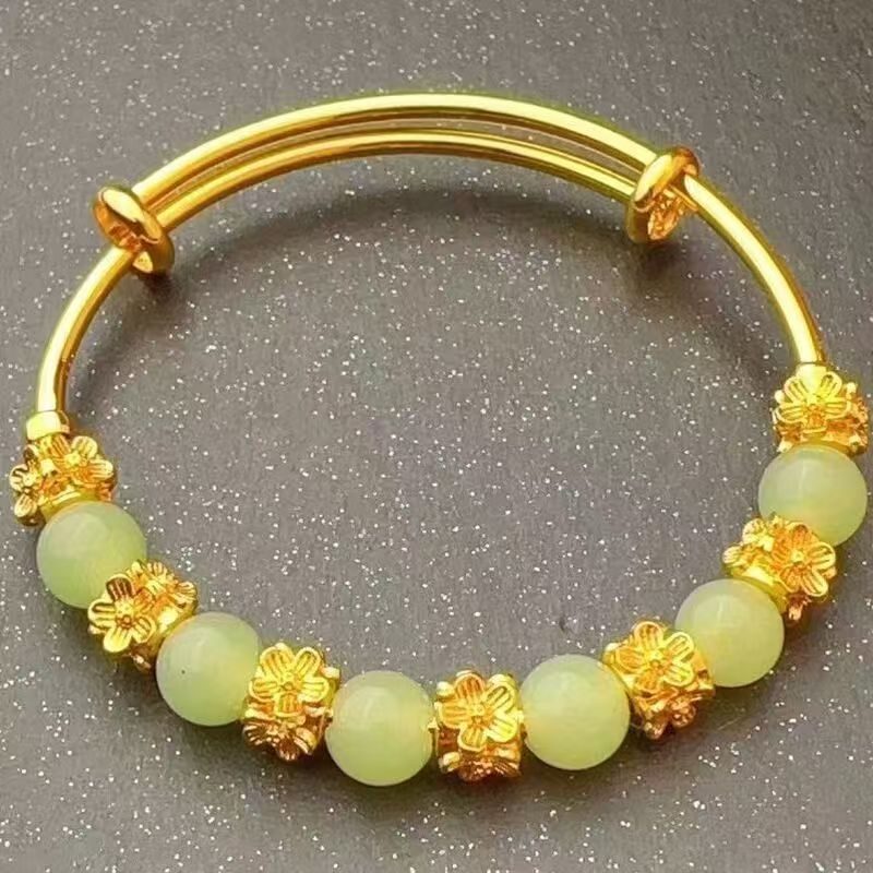 Brass Gold-plated Chalcedony Flower Pull Bracelet Hand Accessory Ancient Style Women's Light Luxury Versatile High-end Feeling Bracelet – Jade agate flower pushpull br