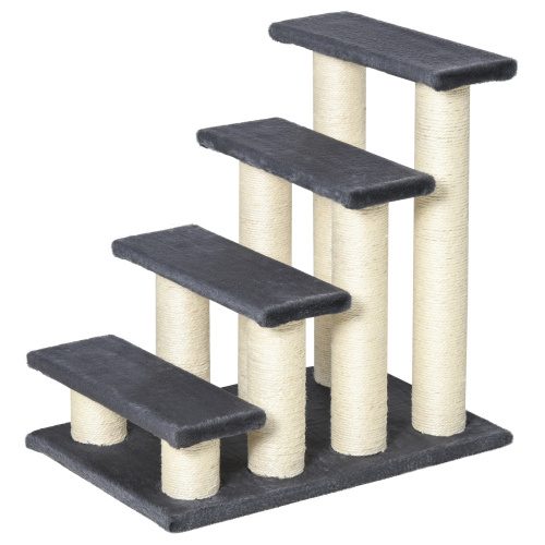 PawHut Cat Tree With 4 Steps For High Beds Couch, Cute Stair Shaped Cat Tree For Indoor Cats Or Dogs W Sisal Scratching Post, Climbing, Playing, Gray – view 8