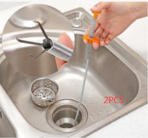 60CM Sewer Dredger Spring Pipe Dredging Tool Household Hair Cleaner Drain Clog Remover Cleaning Tools Household For Kitchen Sink Kitchen Gadgets – Yellow 60cm 2pcs