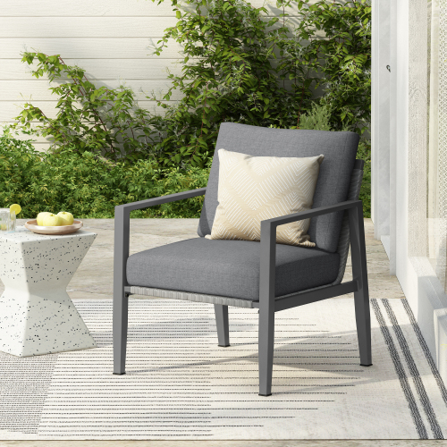 Gray Aluminum Lounge Chair With Sleek Rope Accents And Comfortable Cushions, Perfect For Modern Outdoor And Indoor Spaces – view 10