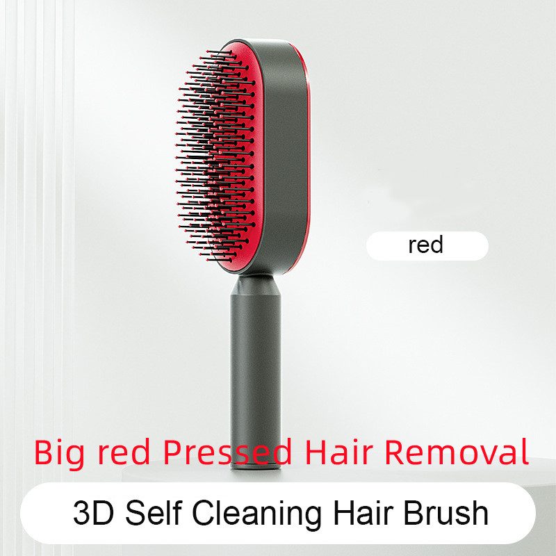 Self Cleaning Hair Brush For Women One-key Cleaning Hair Loss Airbag Massage Scalp Comb Anti-Static Hairbrush – Big red Pressed Hair Removal