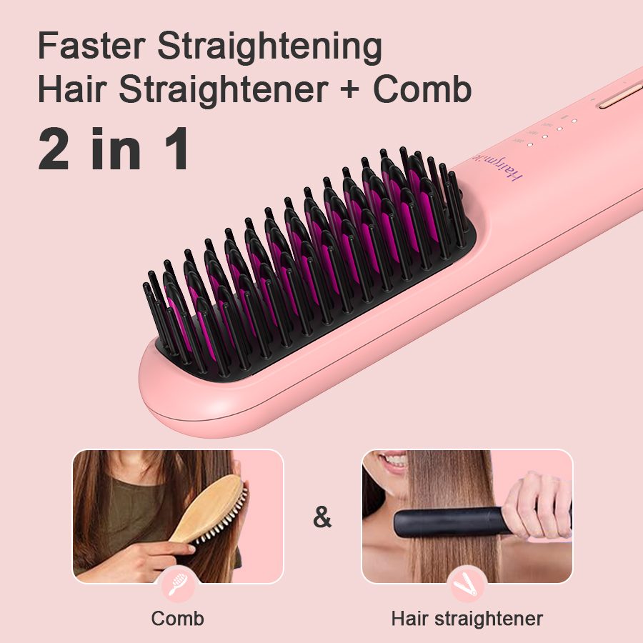 Portable USB Rechargeable Cordless Men Beard Hair Straightener Brush Mini Wireless 2 In 1 Woman Hair Straightener Comb – view 7