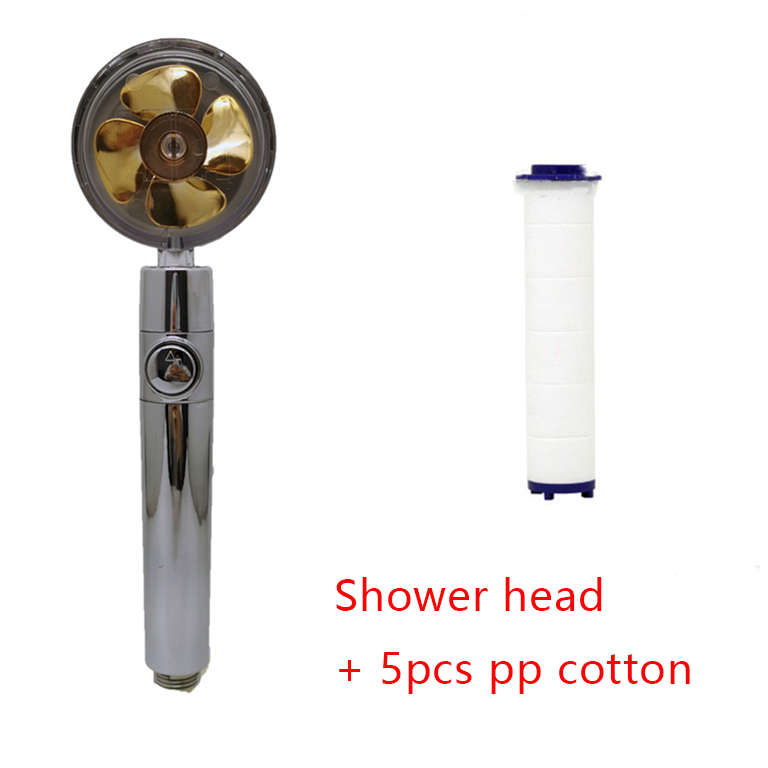 Shower Head Water Saving Flow 360 Degrees Rotating With Small Fan ABS Rain High Pressure Spray Nozzle Bathroom Accessories – Yellow set