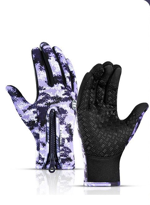 Winter Gloves Touch Screen Riding Motorcycle Sliding Waterproof Sports Gloves With Fleece – A Purple