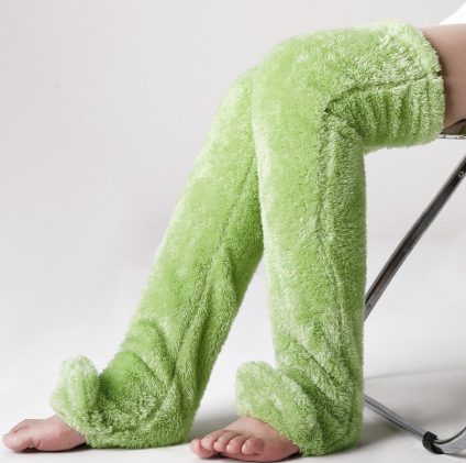 Over Knee High Fuzzy Long Socks Winter Warm Cold Leg Knee Joint Cold-proof Stockings Home Floor Sleeping Socks – Green