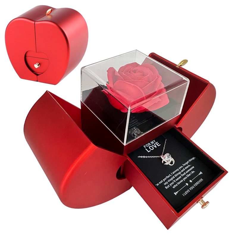 Fashion Jewelry Box Red Apple Christmas Gift Necklace Eternal Rose For Girl Mother's Day Valentine's Day Gifts With Artificial Flower Rose Flower Jewelry Box – view 16