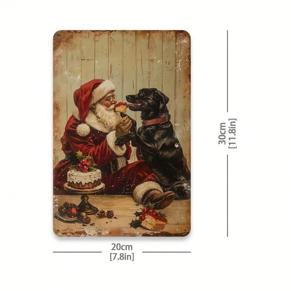 Vintage Santa Claus And Puppy Metal Tin Sign, Sign, Retro Christmas Wall Decor 8x12 – view 4