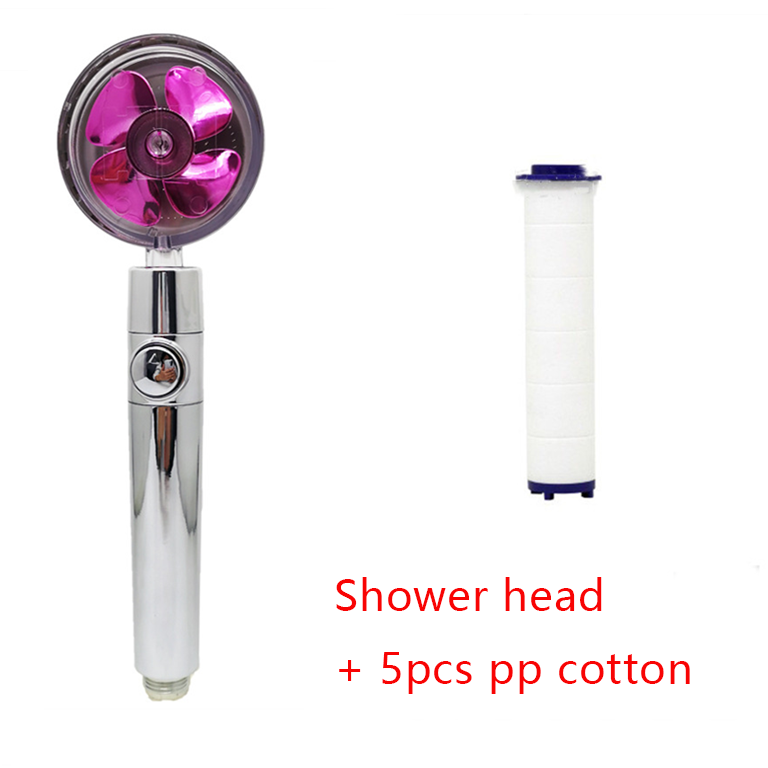 Shower Head Water Saving Flow 360 Degrees Rotating With Small Fan ABS Rain High Pressure Spray Nozzle Bathroom Accessories – Purple set