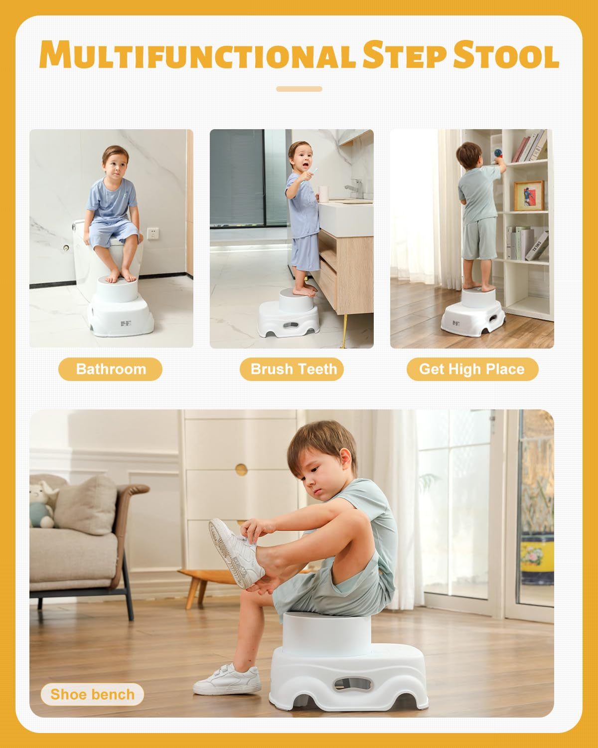 Padded 2-Step Step Stool, 2-Step Footstool - Step Stool Non-slip, Portable, Space-saving Design For Bathroom, Kitchen, Bedroom, Classroom - Easy To Clean, Sturdy And Comfortable – view 8