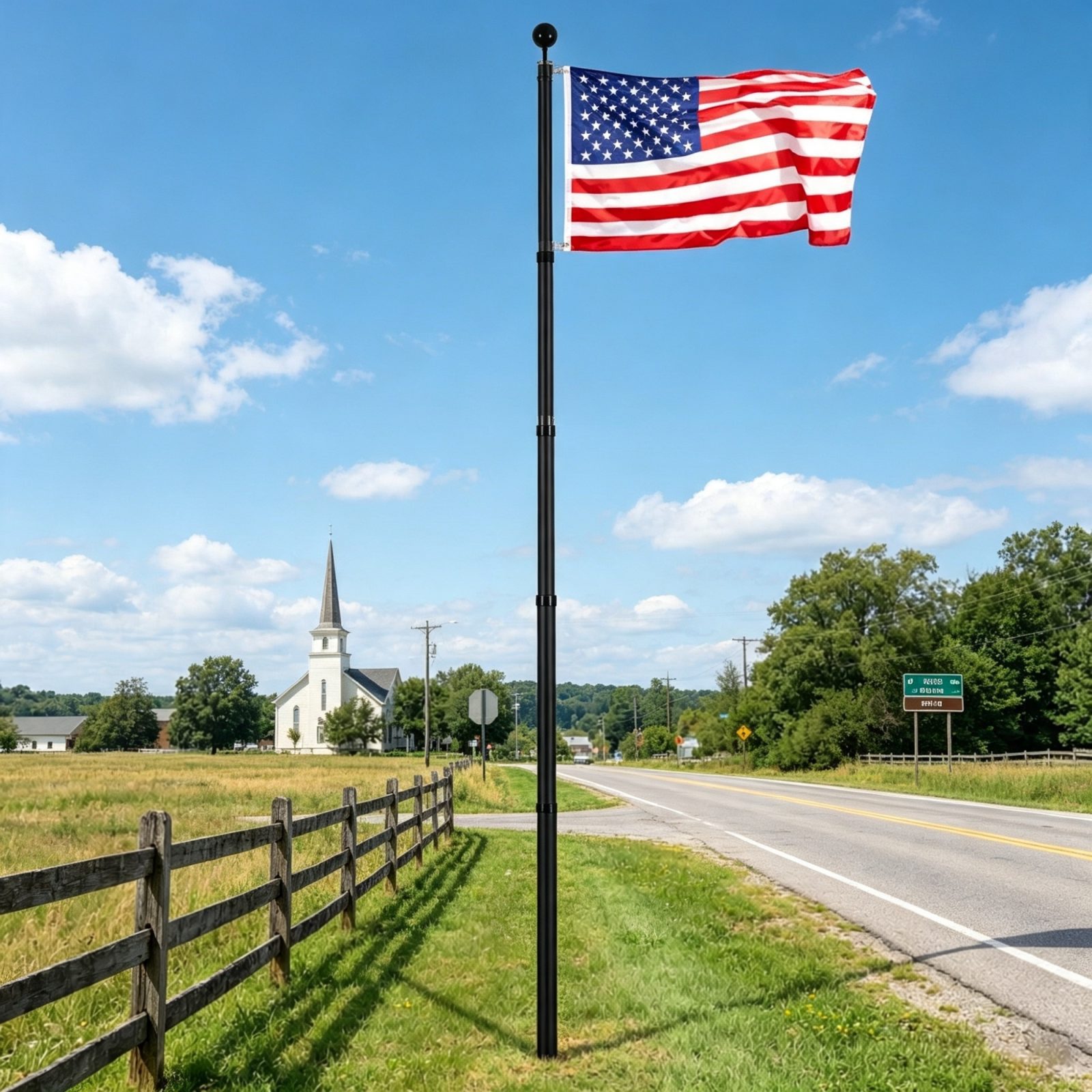 25FT Telescoping Flagpole Kit, 3 Display Modes with 3x5 American Flag & Professional Accessories, Black – 26104313