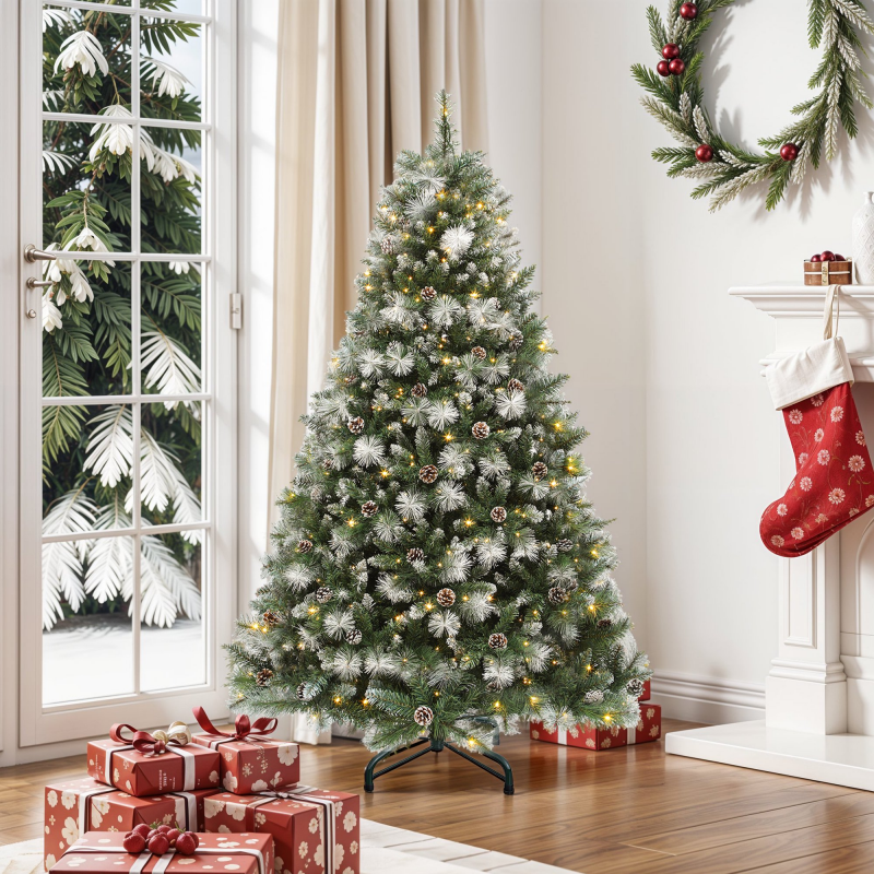 6ft Prelit Artificial Christmas Tree With 946 Branch Tips&250 Lights Pre-Decorated Scotch Pine With Remote,11 Light Modes, 56 Pine Cones, Green – view 2