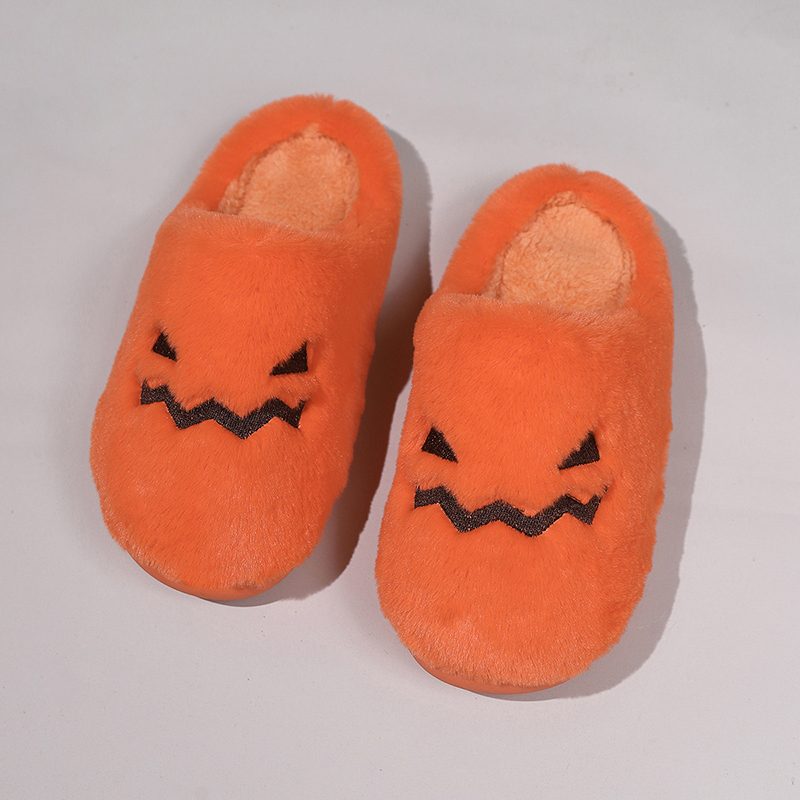 Cute Halloween Pumpkin Slippers Winter Warm Plush Bedroom Floor Home Slippers Casual Slip On Comfortable Cozy Indoor House Shoes – view 4